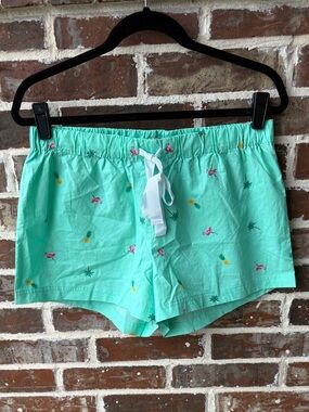 J. Crew Factory Mint Green Flamingo Cotton Sleep Shorts Size Medium NWT